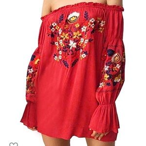 Embroidered off the shoulder dress